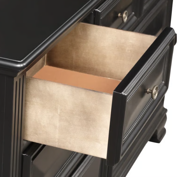 5-Piece King Bedroom Set – Solid Wood Construction with Muted Silver Accents, Fluted Pilasters, French Bracket Foot Bases, and Elegant Dovetail Drawer Detailing for Timeless Sophistication