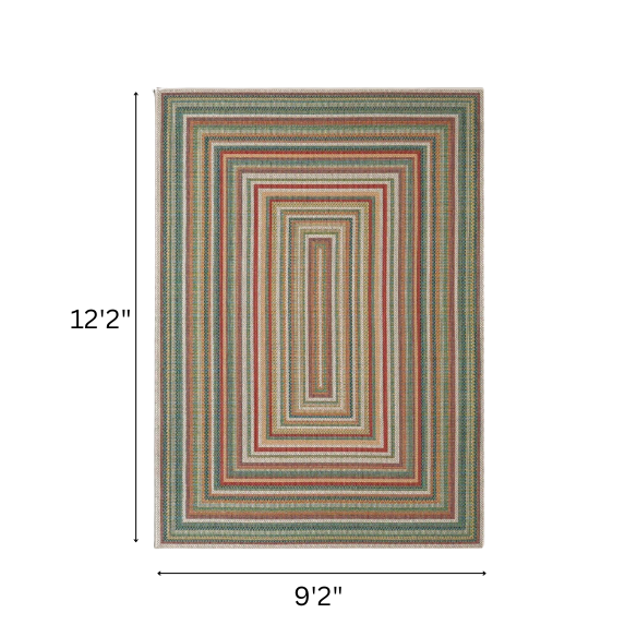 Coastal-Inspired Geometric Rug – Fade & Stain-Resistant, Green & Orange Pattern, Ideal for Indoor/Outdoor Use