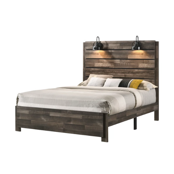Rustic Dark Grey Weathered 6-Piece Platform Bedroom Set with Bold Black Hardware – Frame-Style Design, Metal-on-Metal Drawer Guides, and Sturdy Construction
