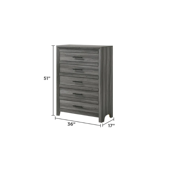 Stylish Dark Grey Wooden 5-Piece Twin Bedroom Set: Luxurious Rustic Solid Wood Design