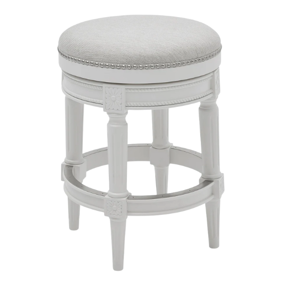 Backless Swivel 26" Counter-Height Bar Stool – Elegant Linen Upholstery with Nail Head Trim, 360-Degree Swivel, and Metal Footrest for Stylish Kitchen or Bar Seating