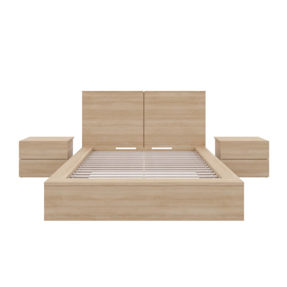 Elegant 3-Piece Wood Bedroom Set – Full Double Size Bed with Stylish Headboard and 2 Matching Nightstands