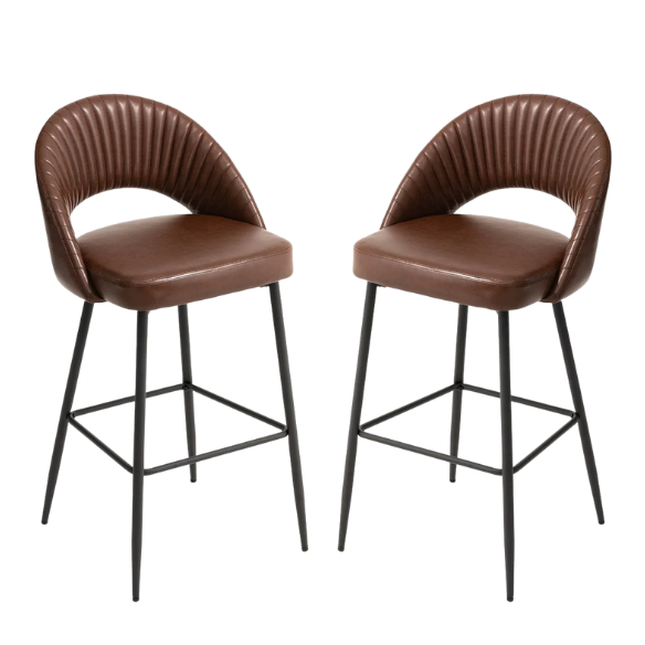 Set of 2 41" Modern Tapered Leg High Bar Stools with Leatherette Backrest and Fabric Seat – Stylish & Contemporary Design for Home or Commercial Spaces