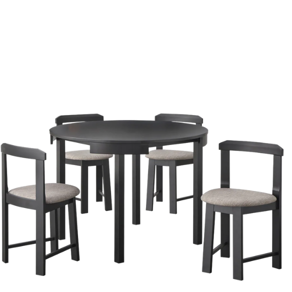 5-Piece Compact Round Dining Set – Space-Saving Design with Vegan Leather or Fabric Seats
