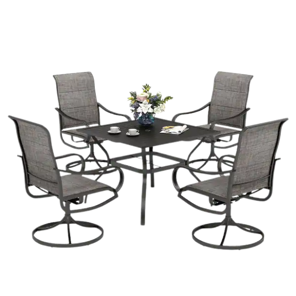 Patio Dining Set | Outdoor Furniture with Table and Swivel Chairs | All-Weather Garden Furniture with Umbrella Hole for Shade