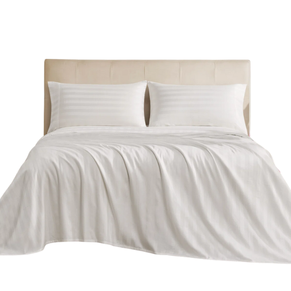 4-Piece Luxury Bed Sheet Set – Fitted & Flat Sheets with Pillowcases | Solid Stripe Bedding for Twin, Full, Queen, King Sizes