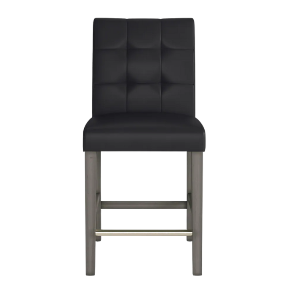 Upholstered 25" Counter Height Bar Stool – Modern Farmhouse Design with Tufted Back, Foam Padded Seat, Washed Grey Solid Wood Legs, and Durable Steel Footrest