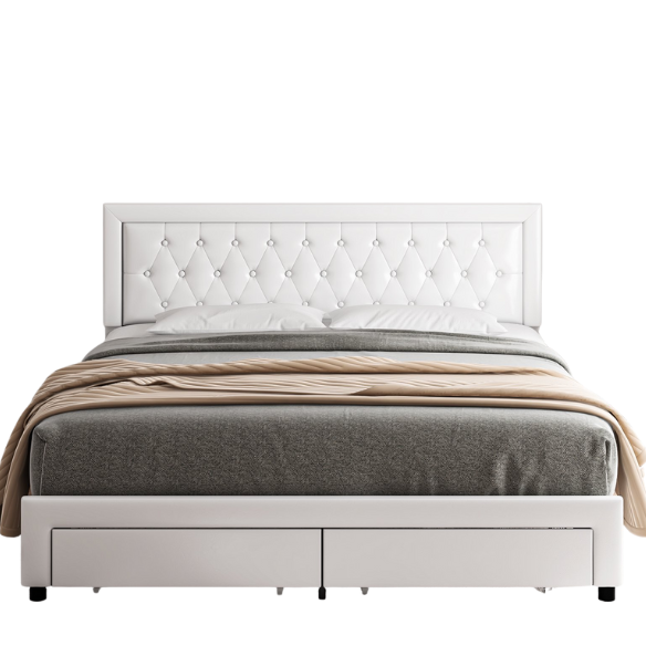 Luxurious King Size Velvet Tufted Upholstered Bed Frame with Adjustable Headboard, Button Tufting, and Nailhead Trim – No Box Spring Needed for Superior Support and Comfort