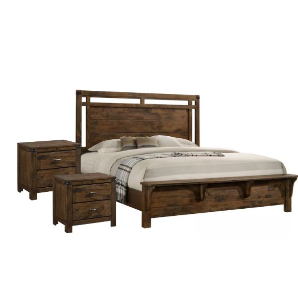 Elegant Brown Panel King Bedroom Set with Intricate Headboard and 2 Nightstands for Added Storage
