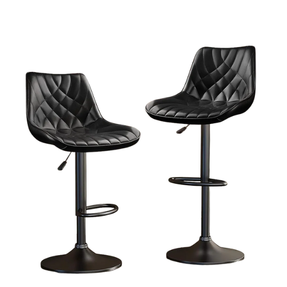 Set of 2 Adjustable Height Swivel Bar Stools with Back – Mid-Century Modern Design, Polished Chrome Base, Ergonomic Imitation Leather Seat, 360° Rotation for Kitchen Island or Bar