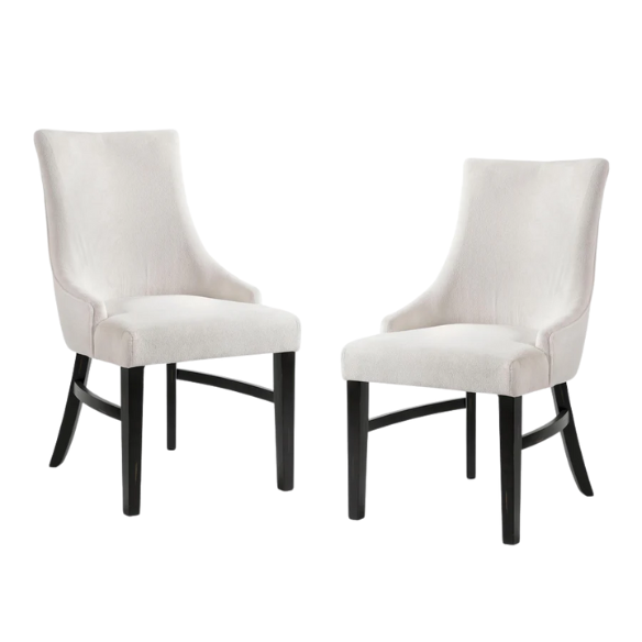 Beige Upholstered Farmhouse Dining Chairs with Black Wooden Legs (Set of 2) – Padded Comfort Seating for Kitchen or Dining Room