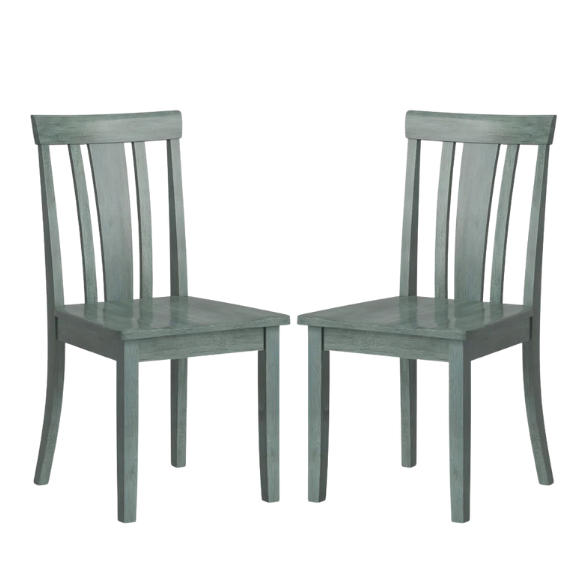 Set of 2 Farmhouse Slat Back Wooden Dining Side Chairs – Solid Wood, Rustic Kitchen or Dining Room Seating