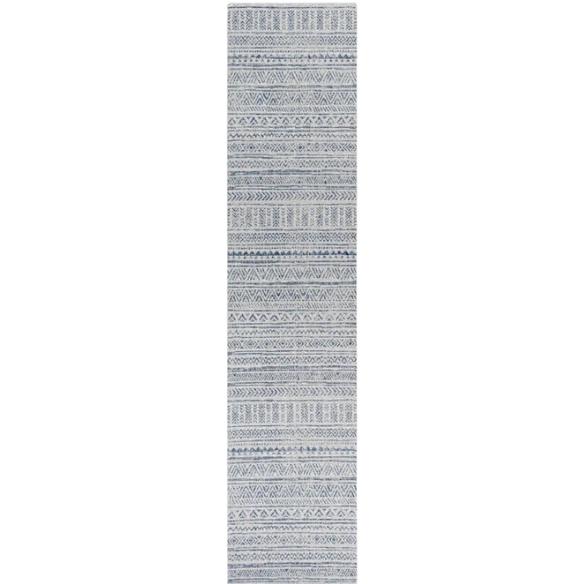 Striped Geometric Area Rug – Blue & Cream White, Durable Polypropylene, Low-Pile Design for High-Traffic Indoor/Outdoor Spaces