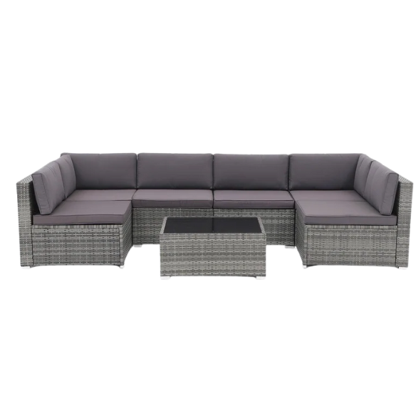 7-Piece Modular Patio Furniture Set | Wicker Outdoor Sectional Sofa with PE Rattan, Plush Pillowtop Cushions, and Coffee Table