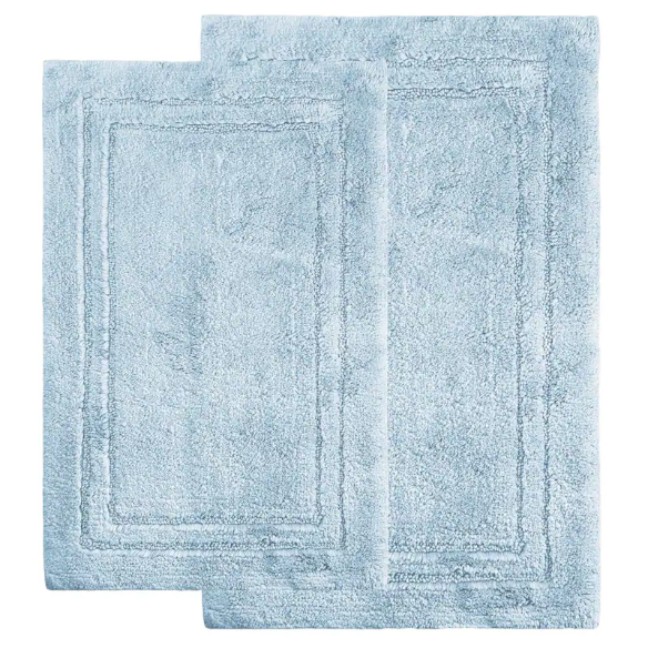 Light Blue Cotton 2-Piece Bath Rug Set – Plush, Non-Slip, Highly Absorbent Rugs (20" x 30" & 24" x 36")