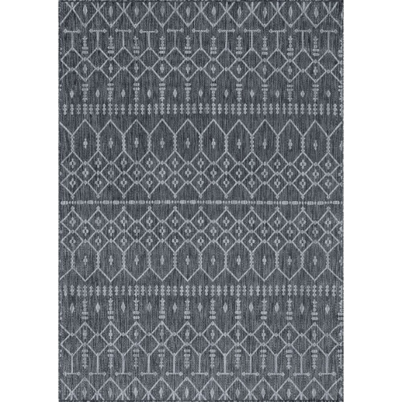 Boho-Inspired Charcoal & Light Grey Geometric Rug – Fade & Stain-Resistant, Low-Pile, Perfect for High-Traffic Indoor/Outdoor Spaces