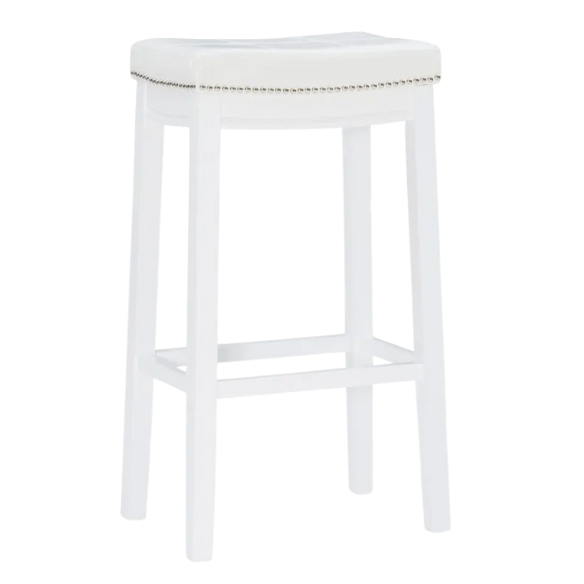 Backless Upholstered Counter Stool – Sturdy Wood Frame, Faux Leather Seat with Nailhead Trim & Double-Needle Stitching for Stylish and Durable Seating