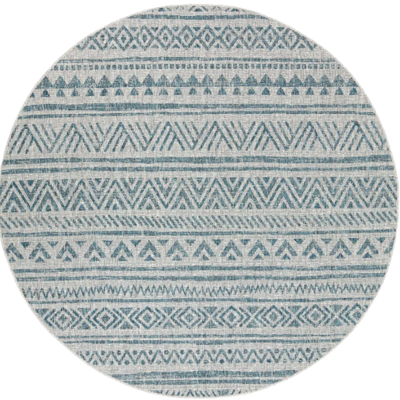 Striped Geometric Area Rug – Aqua & Taupe, Durable Polypropylene, Low-Pile Design for High-Traffic Indoor/Outdoor Spaces