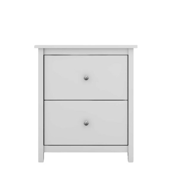 2-Drawer Nightstand – Neutral Engineered Wood, Streamlined Rectangular Design, Four Block Legs, Convenient Storage with Roller-Glide Drawers & Metal Knobs, Perfect for Traditional & Contemporary Bedroom