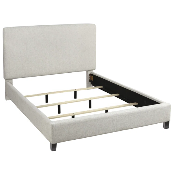 Solid Colored Linen Upholstered Queen Size Standard Bed