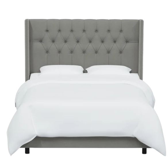 Timeless Upholstered Wingback King Size Bed with Button Tufting and Nailhead Trim