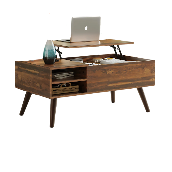 Mid-century storage table espresso. Dual-toned rustic finish with hydraulic lift. Modern Living Room Furniture