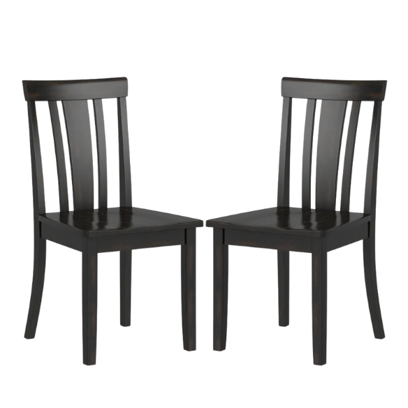 Set of 2 Farmhouse Slat Back Wooden Dining Side Chairs – Solid Wood, Rustic Kitchen or Dining Room Seating