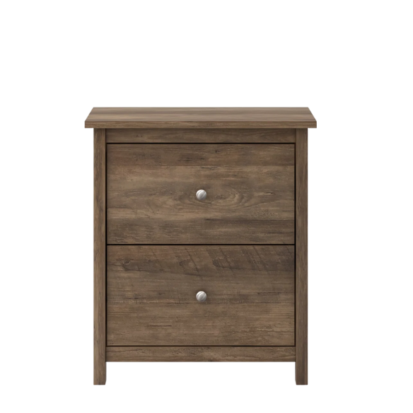 2-Drawer Nightstand – Neutral Engineered Wood, Streamlined Rectangular Design, Four Block Legs, Convenient Storage with Roller-Glide Drawers & Metal Knobs, Perfect for Traditional & Contemporary Bedroom