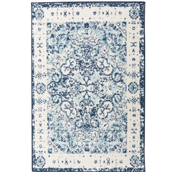 Distressed Oriental-Inspired Indoor Rug – Blue and White Medallion Pattern, Stain-Resistant, Fade-Resistant, Perfect for Traditional & French Country Décor
