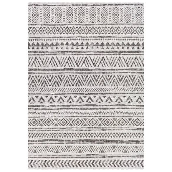 Striped Geometric Area Rug – Charcoal & Off-White, Durable Polypropylene, Low-Pile Design for High-Traffic Indoor/Outdoor Spaces