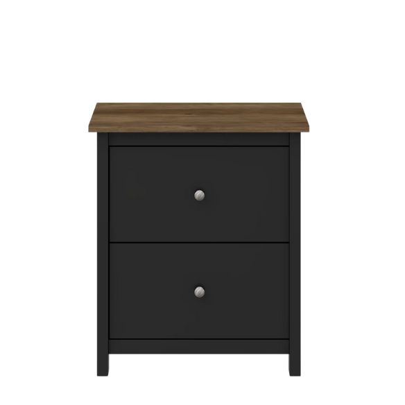 2-Drawer Nightstand – Neutral Engineered Wood, Streamlined Rectangular Design, Four Block Legs, Convenient Storage with Roller-Glide Drawers & Metal Knobs, Perfect for Traditional & Contemporary Bedroom