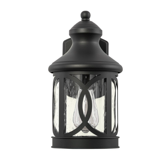 1-Light Matte Black Outdoor Wall Sconce with Seeded Glass Shade – Traditional Lantern Design, Weather-Resistant, Ideal for Porch, Patio, and Front Entrance