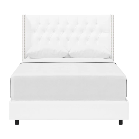 Timeless Upholstered Wingback King Size Bed with Button Tufting and Nailhead Trim