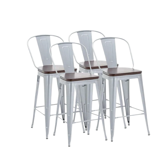 Set of 4 Farmhouse Counter Height Stools – Rustic Industrial Style with Removable Backrest, Heavy-Duty Steel Frame, and Scratch-Resistant Finish