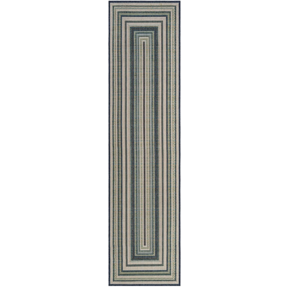 Coastal-Inspired Geometric Rug – Fade & Stain-Resistant,Ivory,Green,Blue Pattern, Ideal for Indoor/Outdoor Use