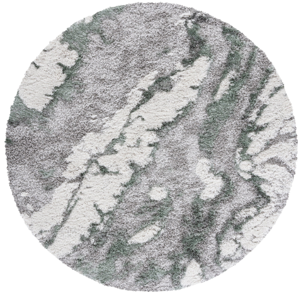 Plush Abstract Green, Grey, and White Pattern Shag Rug