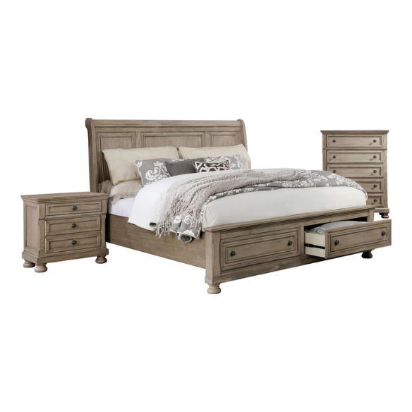 Rustic Farmhouse 3-Piece Queen Bedroom Set in Solid Grey Wood