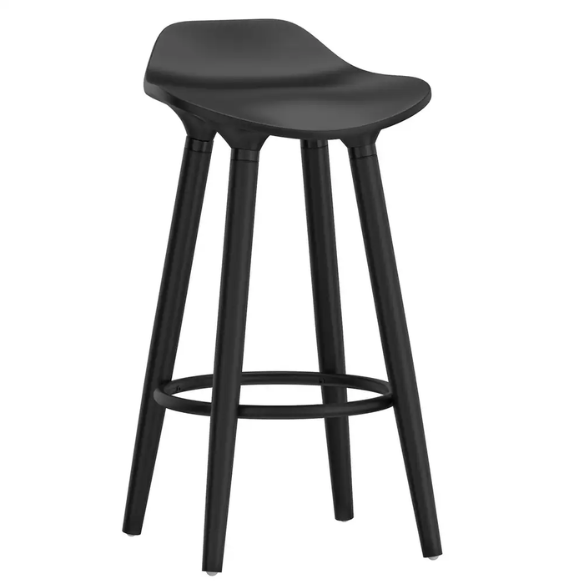Set of 2 Mid-Century Modern 26" Counter Stools – Stylish ABS Plastic Seat with Wood Accents, Black Finished Legs & Footrest for Contemporary Kitchen or Bar