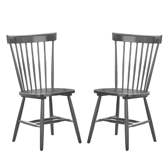 Farmhouse Spindle Back Dining Chairs – Set of 2, Solid Rubberwood