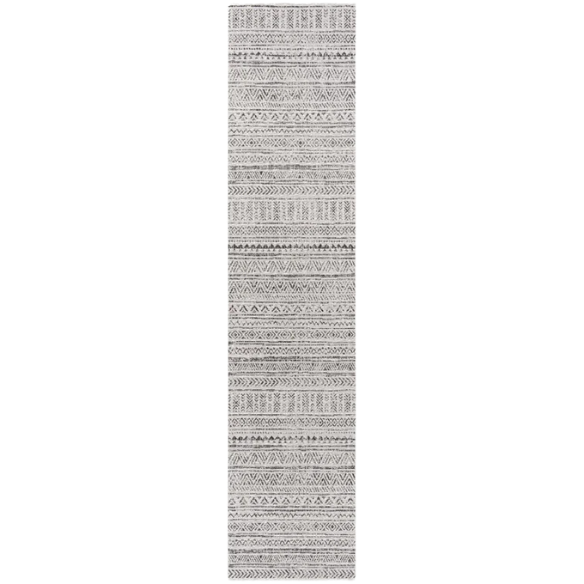 Striped Geometric Area Rug – Charcoal & Off-White, Durable Polypropylene, Low-Pile Design for High-Traffic Indoor/Outdoor Spaces