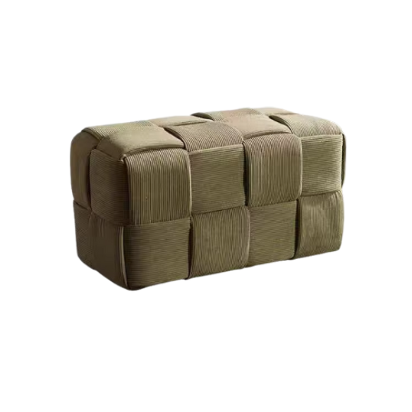 Olive Green Velvet Ottoman - Modern Square Woven Footrest with Resilient Sponge Filling