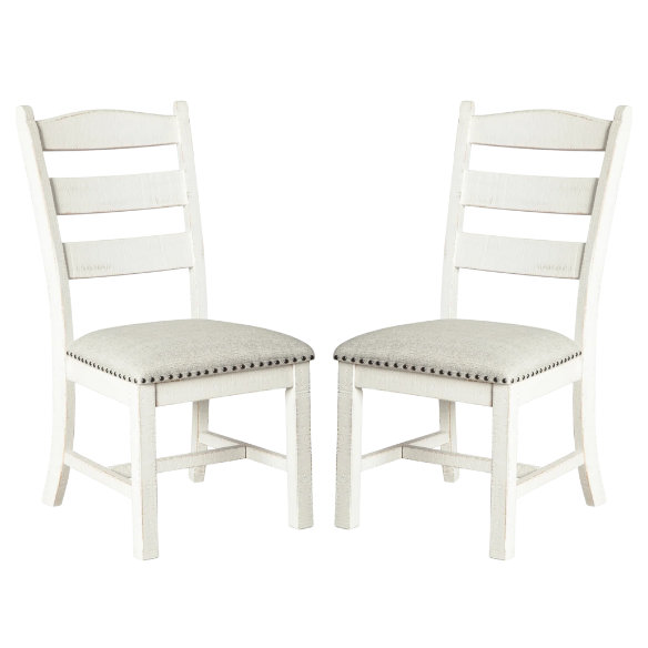 Rustic White Distressed Solid Wood Upholstered Side Chairs (Set of 2) – Farmhouse Dining Accent Seating