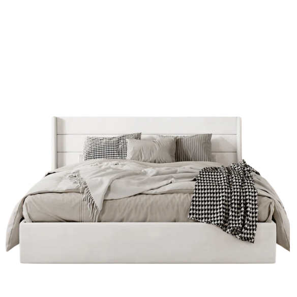 Modern King Size Upholstered Platform Bed with Hydraulic Lift Storage – Sleek Grooved Headboard, Space-Saving Design, and No Box Spring Needed