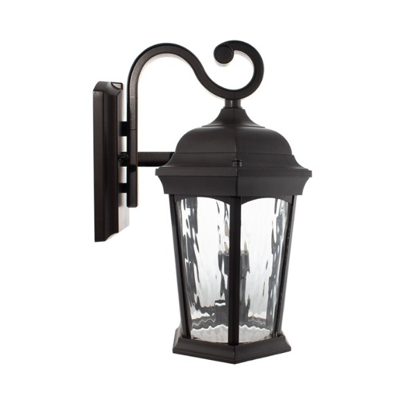 Lighting Flame Lantern with Motion Sensor & Integrated Photocell – 3000K LED Security Light with Water Glass and Bronze Finish