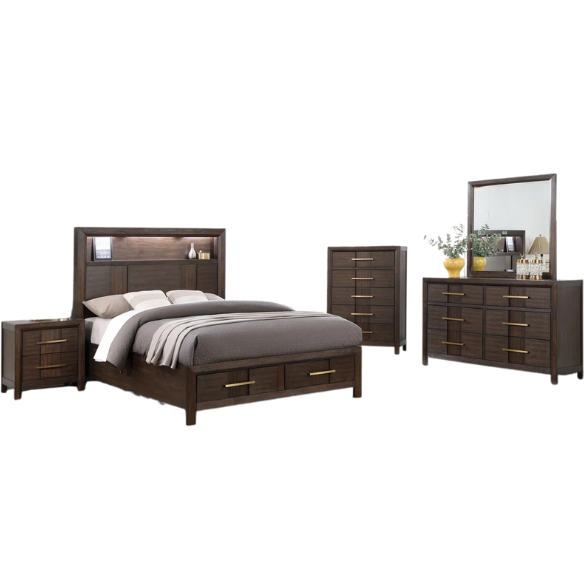 Modern Rustic Solid-Colored Wooden 5-Piece Full Double Size Bedroom Set – Stylish Design with Sturdy Construction and Timeless Appeal