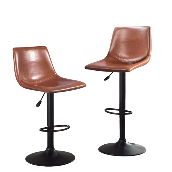 Set of 2 Adjustable Height Swivel Bar Stools with Back – Mid-Century Modern Design, Polished Chrome Base, Ergonomic Imitation Leather Seat, 360° Rotation for Kitchen Island or Bar