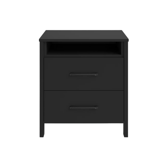 22.7" 2-Drawer Nightstand – Space-Saving Modern Minimalism, Engineered Wood with Clean-Lined Silhouette, Neutral Finish, Open Cubby & 2 Spacious Drawers for Bedroom Storage, Ideal for Tech & Accessories