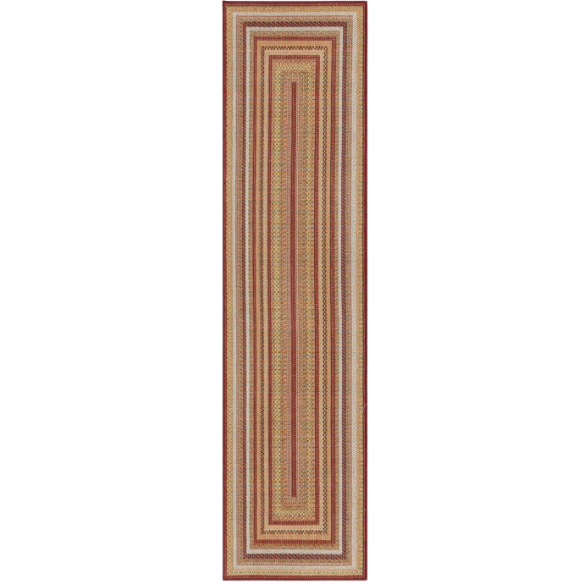 Coastal-Inspired Geometric Rug – Fade & Stain-Resistant, Burgundy,Ivory,Orange,Green,Blue Pattern, Ideal for Indoor/Outdoor Use