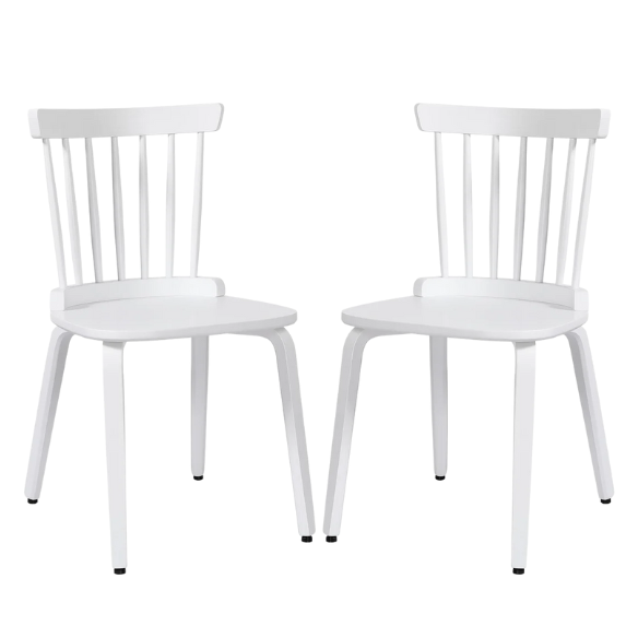 Solid Wood Slat Back Windsor Dining Chairs (Set of 2) – Sturdy, Eco-Friendly Construction with Ergonomic Backrest & Adjustable Foot Pads