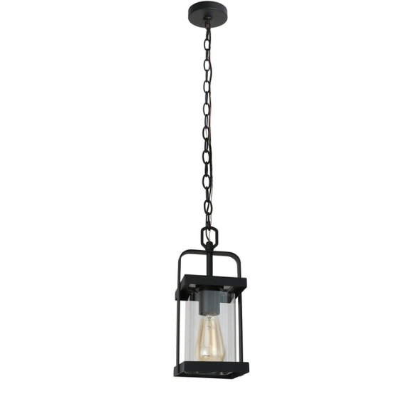 Modern Farmhouse Outdoor Patio lights Black Pendant Lighting Glass Shade Ceiling Light - Textured Black - L 6"x W 6"x H 12.5"